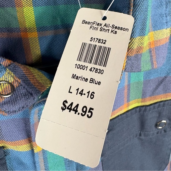 L.L.Bean Kids' BeanFlex All-Season Flannel Shirt - Marine Blue - Picture 7 of 12